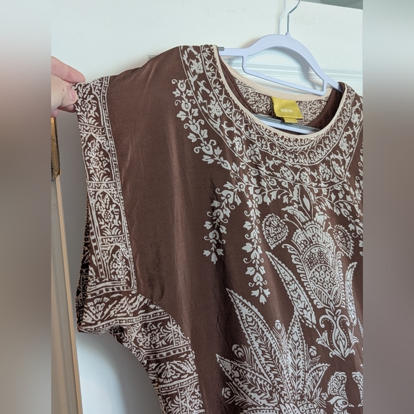 Maeve- Brown and White Patterned Shift Dress With Attached Slip - Picture 3 of 13